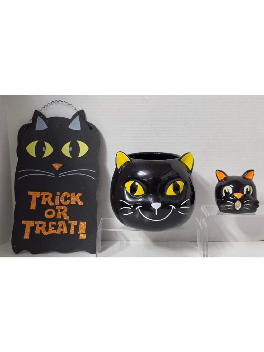 Yankee Candle Halloween Friends Black Cat Holder 2019 Sign Tealight Lot of 3